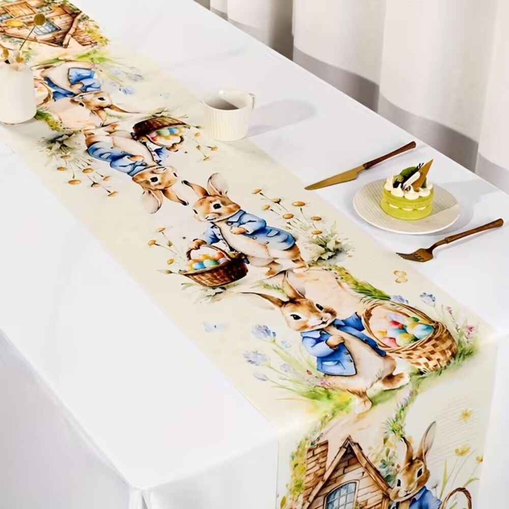 Vintage Style Easter Dinner Table Runner Bunny Rabbits/Eggs/ & Floral Patterns
